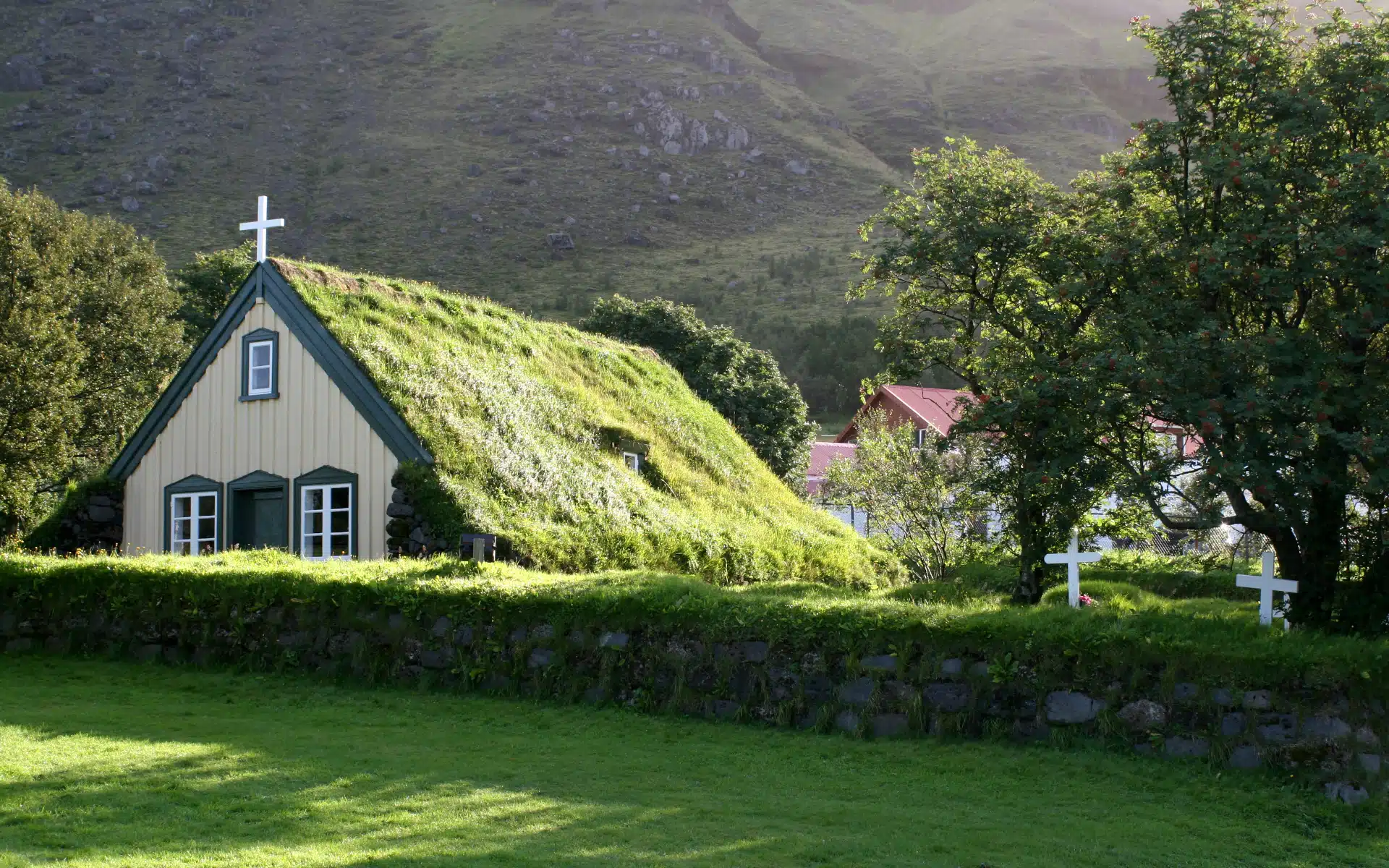 Wood and turf church at Hof, Iceland